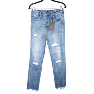 Risen Relaxed Fit Skinny Denim Jeans Sz 29/9 Medium Wash High Rise Distressed